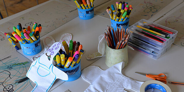 Decorative picture with art and craft supplies
